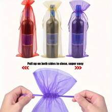 5/10pcs White Organza Wine Bottle Gift Bags With Drawstring Closure - Elegant Reusable Transparent Bags Suitable For Champagne, Wedding Gifts, Christmas Party Decorations And Gift Packing Storage, Bottle Storage | Transparent Organza Bags | Lightweight Material, Wine Gift Bags