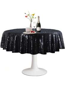 1pc Black Sequin Tablecloth, Glittering Golden Table Topper For Birthday Party, Halloween, Wedding, Hotel & Banquet Decor, Nordic Style
