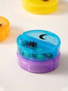 1 Set de 7 días de caja portátil circular para pastillas (7 cajas de medicina separadas + 1 caja de almacenamiento), contenedor de almacenamiento de medicina de viaje multicolor con compartimentos para organizar la medicación de mañana/noche, 14 cajas de clasificación de medicina negra, caja de medicina portátil con compartimentos de plástico - Multicolor - Ver 8