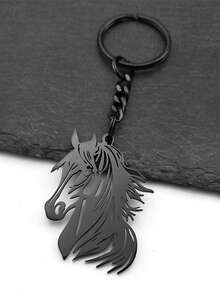 嘻哈马小马头动物钥匙扣 男女不锈钢金色银色男包饰钥匙圈 - 彩色 - 查看 4