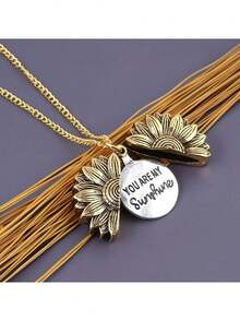 1 pieza de collar con cadena a la altura de la clavícula y colgante de girasol abierto con grabado - Multicolor - Ver 3