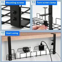 Under Desk Cable Tray Management No Drill Tidy Wire Cords Storage Rack Organizer - Black - View 5