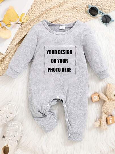 [Personalizado] Conjunto personalizado de una pieza con foto impresa y nombre, de cuello redondo, manga larga y pantalón, mono informal para bebés/niños pequeños niños y niñas - Nombre personalizado con letra, mono de manga larga, cómodo y adecuado para usar al aire libre