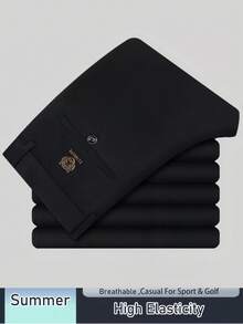 Casual Straight Leg Soft Breathable Loose Pants, Men's Classic Suit Pants, Solid Color Stretchy Business Trousers, Elegant & Luxurious Style For Spring/Summer