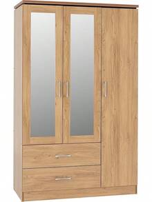 Seconique Charles 3 Door 2 Drawer Wardrobe In Oak Effect Veneer - Oak Effect Veneer With Walnut Trim - View 1