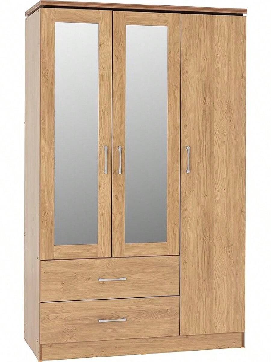 Seconique Charles 3 Door 2 Drawer Wardrobe In Oak Effect Veneer - Oak Effect Veneer With Walnut Trim - View 1