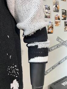 Unique Design Men's Skull Printed Crew Neck Long Sleeve Sweater - Black and White - View 7