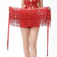 1PC Women's Sequin Tassel Glitter Belly Dancing Hip Scarf Mini Wrap Skirt Rave Short Skirt For Club And Dance Party Costume Accessory Lady Sexy Hip Scarves - Multicolor - View 20