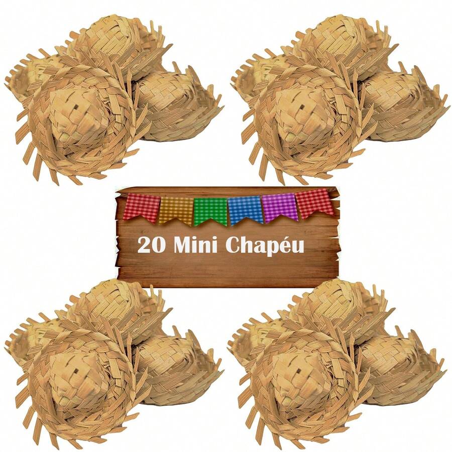 Kit 20 Miniature Straw Hats For The June Festival Of São João - Màu be - Xem 1