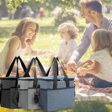 1pc Oxford Cloth Foldable Insulated Large Lunch Bag Leak Proof Soft Refrigerated Portable Handbag, Suitable For Camping/Barbecue/Family Outdoor Activities
