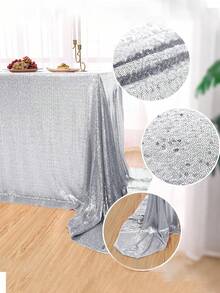 1 pezzo di tovaglia luccicante in oro/argento, copertura da tavolo metallica lucida per feste di compleanno, Ognissanti, matrimoni, decorazione di hotel, Natale - argento - Visualizzare 11