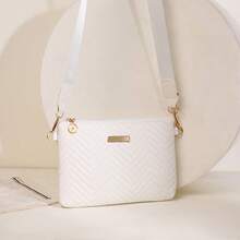 2pcs Women's Fashion Wave Print Embossed Webbing Crossbody Bag, Shiny Metal Shoulder Bag, Clutch Envelope Bag, Coin Purse - White - View 8