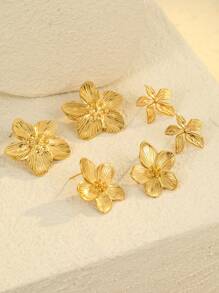 2/6pcs Stainless Steel Golden Elegant Flower Stud Earrings Set, Suitable For Women's Daily Wear Or Gift