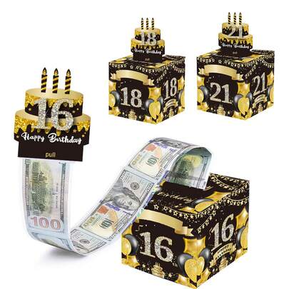 FZZ 16/18/21/30-70岁生日钱礼盒，可拉出现金，生日快乐钱礼盒，可拉出现金，惊喜生日礼物创意DIY套装，用于生日派对装饰