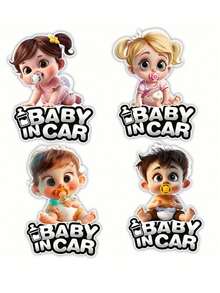 1pc Child Safety Warning Sticker, Suitable For Home & Vehicle - Smiling Baby & Cartoon Animal Pattern - Tear-Resistant PVC Material With UV Protection - "Caution: Child In Vehicle" Bumper Sticker, Applicable For All Weather Conditions (Spring/Summer/Autumn/Winter) - Multicolor - View 6