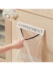 1pc Kitchen Garbage Bag Holder, Wall-Mounted Large Capacity Storage Bag, Hook And Loop Net Pouch For Plastic Bags
