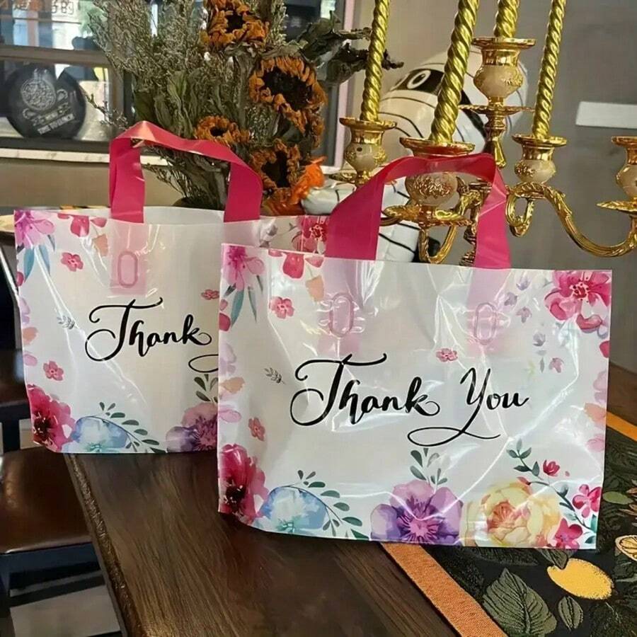 5/10/15/20/25/30/Piece Colorful Thank You Gift Bags - Great For Shopping, Weddings, Birthdays And Small Businesses - Durable Plastic Tote Bag With Vivid Print Design - Multicolor - View 1