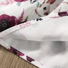Conjunto de Vestido de Primavera para Bebé Niña con Estampado de Conejito y Diadema con Moño