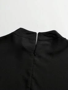 Women's Middle Eastern Dress, Solid Color High Neck Long Sleeved Extended Loose Muslim Robe - Black - View 9