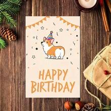 1/2/5/10 张可爱的柯基犬生日贺卡，非常适合爱狗人士发送给家人、朋友和同事 - 生日快乐卡 - 彩色 - 查看 3