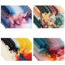 1/4/6/8/12 件亚麻餐桌垫，可水洗印花餐垫，表面保护垫，室内外餐桌垫，适用于节日派对、厨房餐桌装饰 - 彩色 - 查看 1