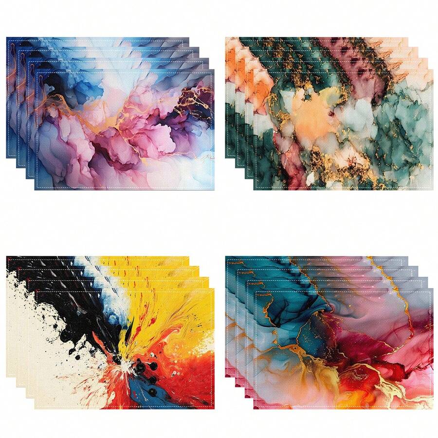 1/4/6/8/12 件亚麻餐桌垫，可水洗印花餐垫，表面保护垫，室内外餐桌垫，适用于节日派对、厨房餐桌装饰 - 彩色 - 查看 1