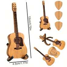 Wooden Guitar Pick Box With Stand, 5PCS Unique Guitar Picks, Guitar Pick Holder Box, Musician Engraved Wooden Plectrum Case, Acoustic Guitar Box For Electric Bass Guitar Ukulele Lover - Yellow - View 6