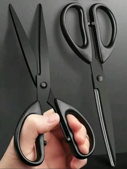 1pc Black Stainless Steel Scissors, Rust-Resistant Coating, Multi-Purpose, Suitable For Daily Household, Fabric Cutting, Embroidery, Sewing, Office Paper Cutting And Tape Cutting