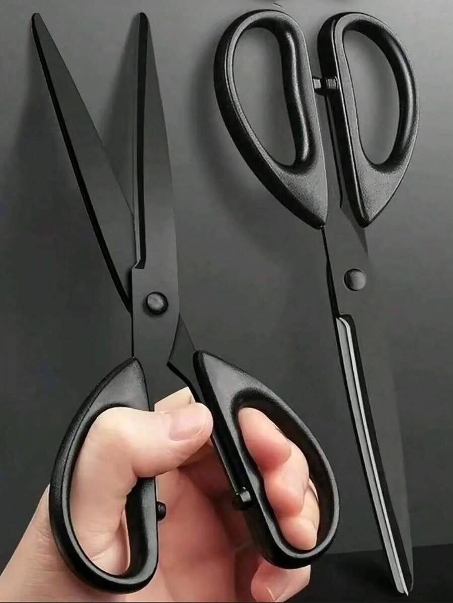 1pc Black Stainless Steel Scissors, Rust-Resistant Coating, Multi-Purpose, Suitable For Daily Household, Fabric Cutting, Embroidery, Sewing, Office Paper Cutting And Tape Cutting - Multicolor - View 1