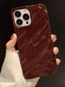 1 件勃艮第简约 3D 波浪图案软手机壳，适用于 16 Pro Max/16/16 Pro/16 Plus/15/15 Pro Max/15 Pro/11/12/13/14 Pro Max/11 Pro/11 Pro Max/12 Pro/12 Pro Max/13 Pro/13 Pro Max/14 Pro/14 Pro Max，创意精致设计，防水防震防摔防刮 - 酒紅色 - 查看 3