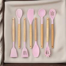 19pcs Silicone Kitchen Utensil Set With Wooden Handles, Heat-Resistant Non-Stick Cooking Tools, Includes Elegant Knives And Storage Organizer- Easy Cooking & Cleaning For Home And Kitchen Light Green