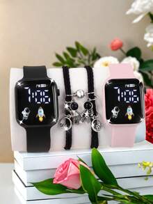4 件/套 2 件电子数字手表和 2 件宇航员/手链，适合节日、生日等场合，兄弟佩戴，可作为学校毕业礼物、情人节、返校节、圣诞节、万圣节，适合日常佩戴，相当受欢迎 - 彩色 - 查看 14