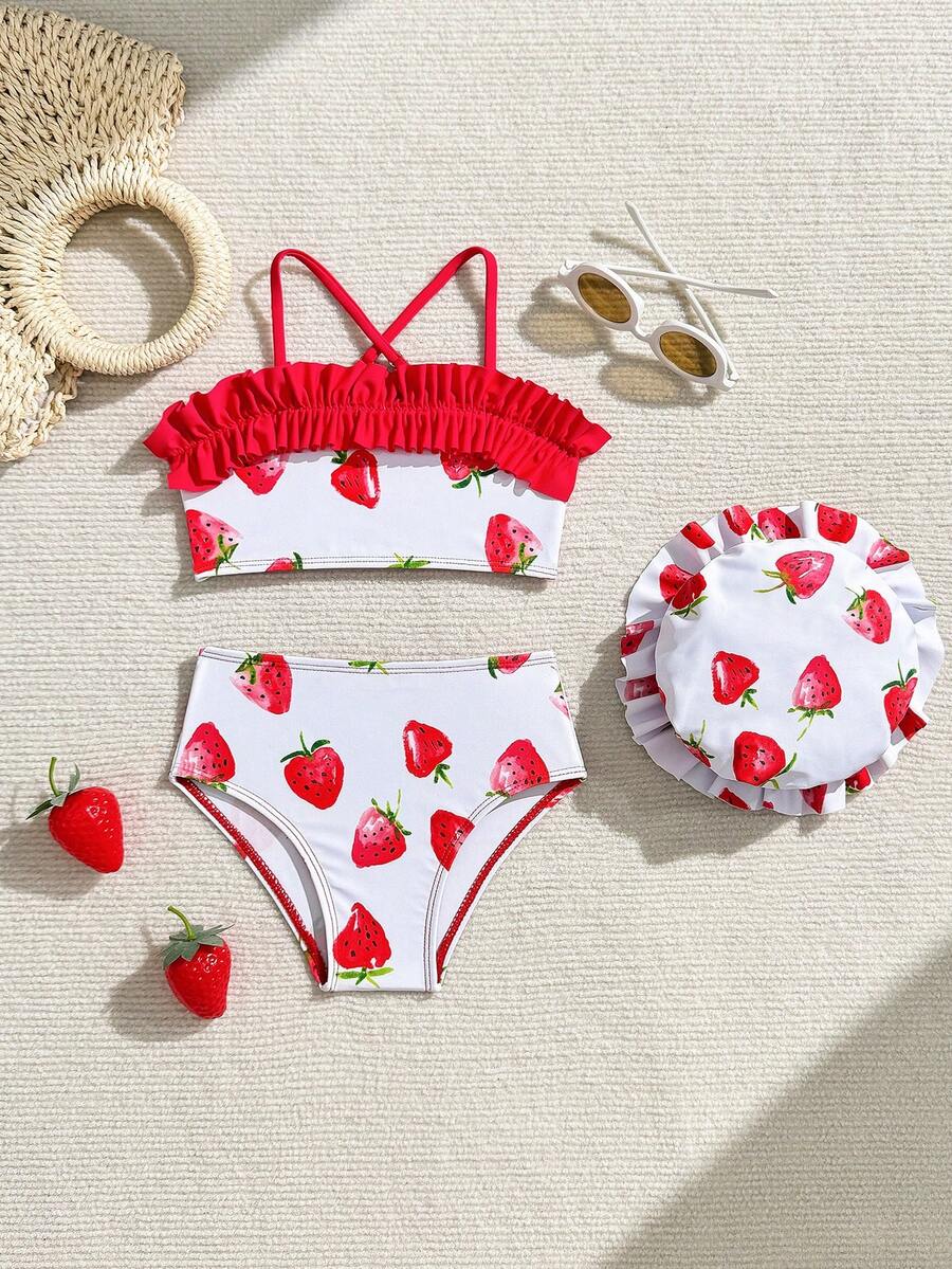 Conjunto de traje de baño para niñas (Pequeño) - Rojo - Ver 1