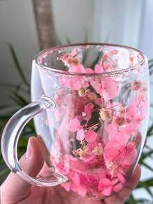 1 Double-Layer Glass Coffee Cup With Dried Flowers, Insulated And Heat-Resistant Water Cup, Suitable For Hot And Cold Drinks, Perfect For Cold Drinks, Sparkling Water, Fruit Tea, Juice And Latte Coffee - Suitable For Weddings, Parties, Bridal Showers, Birthday Gifts, Etc - Multicolor - View 5