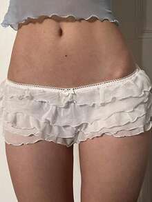 Women's Summer Fashion Slim Solid Color Low Waist Mini  Multi Layered Ruffled Shorts For Daily Streetwear  Vacation - 白色 - 查看 2
