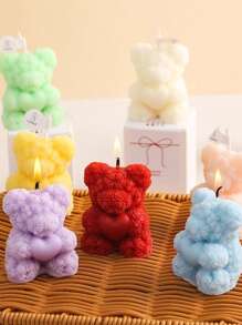 Cute Bear Shaped Aromatherapy Candle, Rose Cluster Aesthetic Handmade Soy Wax Fragrance Decoration Candle Suitable For Desktop Photo Props, Weddings, Birthdays, Meditation, Stress Perfect Mother's Day Gift (Bear)