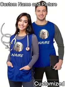 1 Stück personalisierter runder Foto-Friseur-Schürze, individuelle Kochschürze für die Küche, 2-Taschen Schnell-Trocknen Schürze für Zuhause für Männer und Frauen, moderne Polyester ölbeständige Schürze, Schnell-Trocknen, einfarbig, für Küche und Zuhause