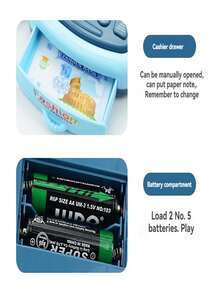 儿童超市电子收银机玩具套装，包含扫描仪、硬币、模拟结账场景、适合男孩和女孩的角色扮演互动游戏，完美的生日或圣诞节礼物，随机配件款式 - 彩色 - 查看 10