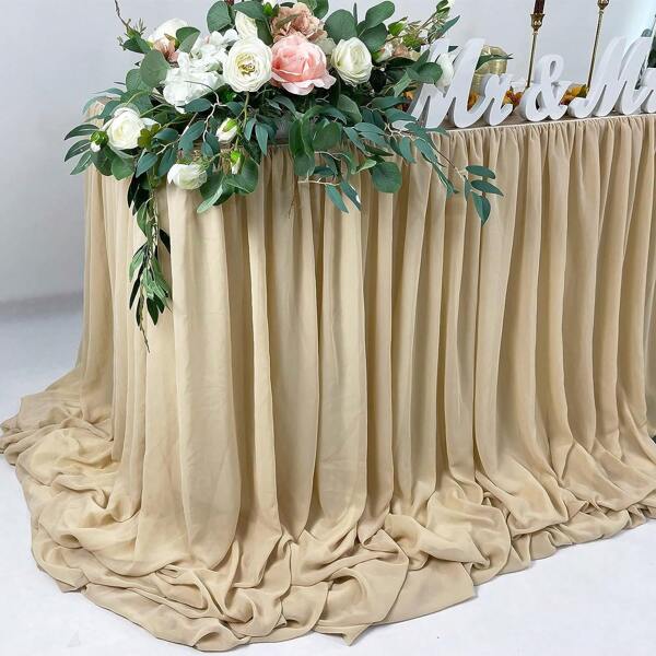 Premium 6ft doppellagiger Polyester & Chiffon Tischrock - elegantes Wellenmuster, maschinenwaschbar, perfekt für Hochzeiten, Partys, Valentinstag Feiern, Geschenktische | luxuriöse Tischdecke, Hochzeitstisch Dekorationen, fließendes Drapier-Design