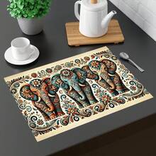 1/4/6 piezas Manteles individuales lavables de lino con estampados, salvamanteles protectores para mesa de interior y exterior, adecuados para vacaciones, fiestas, cocina