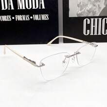 WOMEN'S EYEWEAR GLASSES FRAME CAT EYE GEOMETRIC RIMLESS  LENS LUXURY - SZ4073/PRATA/BEGE - 查看 3