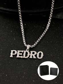 1pc Customized Letter Name Necklace, Thick Chain Chain, Square Pearl Pendant, Stainless Steel Bold Nameplate Necklace Personalized Jewelry Party Anniversary Gift Boy/Girl Party Wear Jewelry Necklace, Simple And Atmospheric, Holiday Gifts Versatile Clothes,Back To School Fashion - One Size - View 9