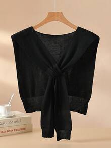 1 件女士白色针织披肩，精致休闲，适合搭配吊带裙，简约时尚，适合派对、约会，优雅精致