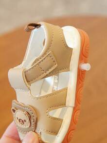 1 Pair Cute Cartoon Squeaky Shoes, Soft Bottom Comfortable Toddler Walking Shoes With Sound, Suitable For Indoor/Outdoor Baby Practice Walking, Fashionable & Minimalist Sandals - Khaki - View 6