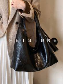 1 件加大码日常通勤单肩包，时尚大容量手提包，采用 PU 材质，磁扣设计，适合女孩、女士、大学生、年轻专业人士和办公室职员，非常适合工作、商务、通勤和上学 - 黑色 - 查看 4