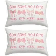 1/2pcs, Polyester, Christian Pink Bow Throw Pillow Cover 12x20, God Says You Are Christian Pillow Cover Gift For Women, Bible Verse Pink Bows Inspirational Throw Pillow Cover, Affirmations Gifts, Single-Sided, No Pillow Core