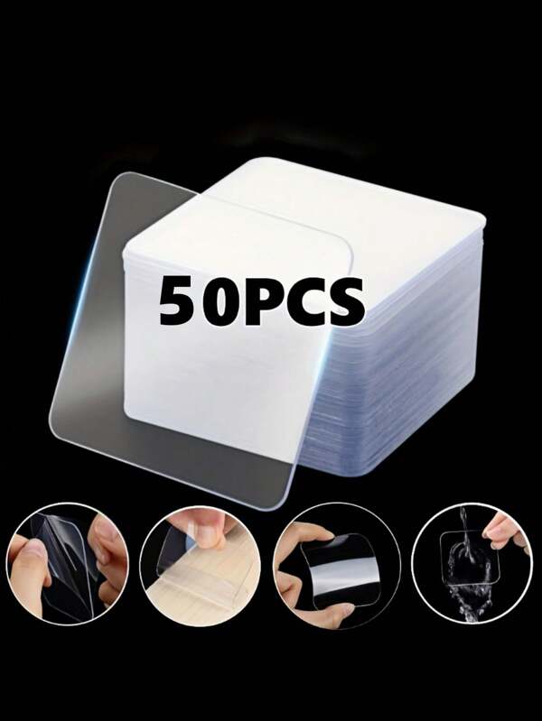 50 piezas de cintas adhesivas doble cara de alta resistencia a prueba de agua, pegatinas cuadradas transparentes de cinta adhesiva doble cara Nano, cintas adhesivas doble cara de uso múltiple, pegatinas adhesivas fuertes para colgar en la pared, manualidades DIY, hogar, oficina, decoración, artículos esenciales del hogar, regalo de Navidad