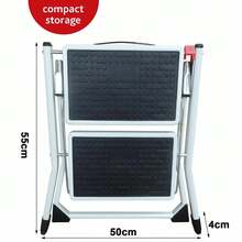 Vandise Heavy Duty Steel Step Stool Ladder - Foldable Compact Portable Platform Ladder With Non-Slip Pads For Adults & Kids - Multi-Functional Small Stool For Kitchen Bathroom Camping Office (Can Sit On) | Adjustable Steel Step Stool | Folding Metal Ladder With Anti-Slip Surface | Compact Multi-Purpose Stool For Home Use - Black and White - View 2
