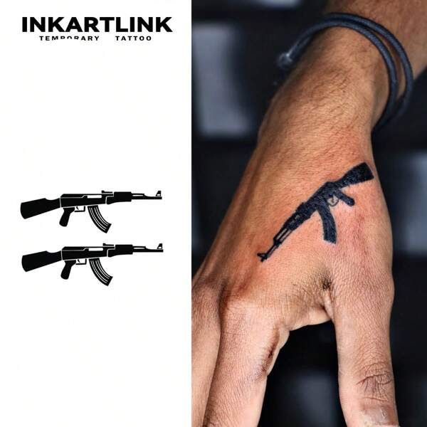 INKARTLINK 3 Stücke/Set temporäre Tattoo Aufkleber, Waffen Designs, semi-permanente wasserfeste Tattoos, halten 1-2 Wochen, Nischen Frucht Saft & Pflanzen basierte Designs