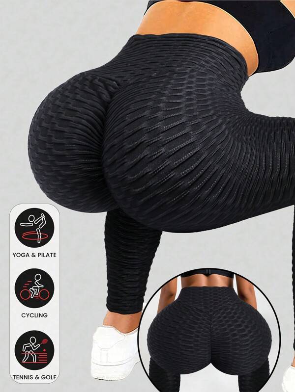 Black Tights Women Gym Leggings High Waist Lift Butt Fitness Pants Jacquard High Stretch Sports And Fitness Pants Yoga Pilates Leggings Women